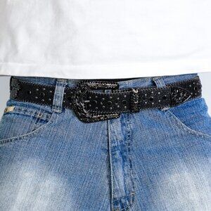 y2k black rhinestone studded western belt — 2000s goth glam style